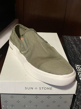 Sun + Stone Olive Green Knit Slip-On Sneaker